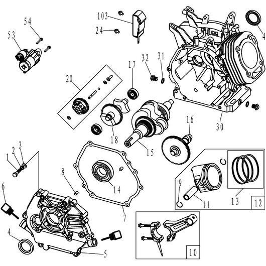 Картер, поршень и коленвал Champion GTP101E после 2021 года
